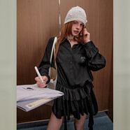 UNIFREE長(cháng)袖襯衫連衣裙女學(xué)院風(fēng)收腰不規則蓬蓬垂感蛋糕裙子 黑色  S 