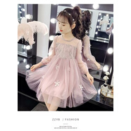 迪士尼女童連衣裙夏裝2025新款小女孩網(wǎng)紗公主裙子洋氣兒童夏季背心紗裙 長(zhǎng)袖網(wǎng)紗公主裙【粉色】 110 cm