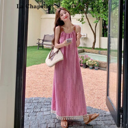 拉夏貝爾波西米亞黃色吊帶連衣裙女2025夏季新款海邊度假風(fēng)超好看流蘇長(cháng)裙 粉色 2XL （145斤內）