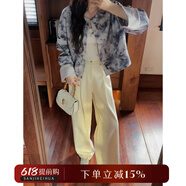 三吉黑花【片刻定格】闊腿褲女2024新款老爹休閑褲軟糯風(fēng)長(cháng)褲寬松 奶白 現貨 M