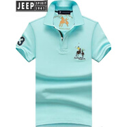 JEEP SPIRIT輕奢保羅短袖P0lo衫男夏季高端翻領(lǐng)純棉t恤男半軸上衣刺繡體恤潮 1816天藍(lán)色 2XL (160-175斤)