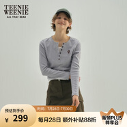 Teenie Weenie小熊長袖T恤女春夏設(shè)計款小熊刺繡外穿打底衫上衣女 B-中灰色 S