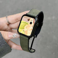樂諾（LENUO）樂諾適用iWatch10真皮感applewatch9蘋果手表Ultra表帶硅膠磁吸87654s 瘋馬紋-軍綠 46mmiWatch S10代送膜透明套