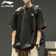 李寧棉質(zhì)短袖T恤男夏季薄款美式休閑寬松舒適青少年圓領(lǐng)體恤運(yùn)動(dòng)上衣 黑色T恤 【棉質(zhì)親膚】 2XL