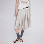 SINBOS灰羽 高腰A字裙女春季學(xué)院風(fēng)寬松設計感中長(cháng)款女士百褶裙半裙 銀灰色 S