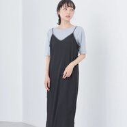 茉馥日系earth時(shí)尚寬松休閑可調(diào)節(jié)百褶拼接處吊帶連衣裙無袖T恤長裙 黑色 均碼