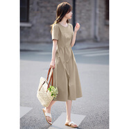 沫晗依美【泡泡袖減齡優(yōu)雅舒適清新干凈腰部壓褶連衣裙】2025夏季新款 豆綠色 L