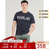 REPLAY夏季2025新款深藍色短袖T恤衫男士圓領(lǐng)LOGO字母印花百搭全棉吸汗 深藍色 M (EU)