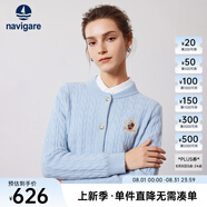 Navigare意大利小帆船女士毛衣秋冬季新款純綿羊毛長(zhǎng)袖開衫通勤保暖外套男 冰水藍(lán) XL