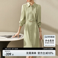 尚都比拉2024春秋氣質(zhì)女神范長(zhǎng)袖襯衫連衣裙中長(zhǎng)款顯瘦裙子 淺綠色 L 