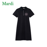 MARDI官方正品小雛菊刺繡Polo領(lǐng)連衣裙女2025夏季新款修身顯瘦裙子 黑色 M