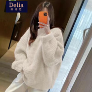 矜持范粉色加厚毛衣女2025秋冬新寬松慵懶風(fēng)溫柔軟糯甜美冬季針織衫上衣 白色 S （85-95斤）