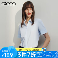 G2000 時(shí)尚女裝短袖襯衫女商務(wù)OL簡(jiǎn)約純色襯衣 莫代爾-淺藍色V領(lǐng)襯衫41222933 M
