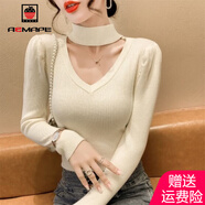 AEMAPE泡泡袖打底衫女裝掛脖毛衣女2025春秋冬季時尚針織衫女心機(jī) 杏色 M _100-115斤
