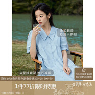 茵曼（INMAN）田園風(fēng)Polo領(lǐng)連衣裙女裝2025夏季新品泡泡袖裙子 淺水藍(lán)-新  S