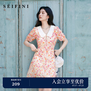 詩凡黎（'SEIFINI）【灼灼桃花】詩凡黎粉色碎花軟感荷葉邊吊帶裙娃娃領(lǐng)海邊度假裙女 粉色娃娃領(lǐng) L 165/88A