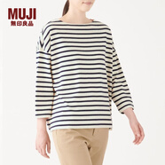 無印良品 MUJI 女式 粗棉線 天竺編織 落肩T恤 W9AB147 原色X橫條 XS-S