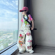 彼答零女童夏季套裝2025新款潮中大童時(shí)髦短袖T恤甜酷女孩直筒褲兩件套 彩色笑臉T恤+愛(ài)心小草莓直筒褲 110
