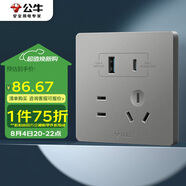 公牛（BULL）開關插座 G12系列五孔插座帶USB+Type-C接口30w快充G12E537 灰