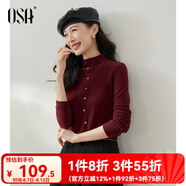 歐莎（OSA）【多色可選】半高領(lǐng)長(zhǎng)袖T恤女士2025年秋冬季內(nèi)搭打底衫上衣百搭 酒紅色 S
