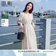 香影法式波點(diǎn)v領(lǐng)連衣裙女2025夏裝新款萊賽爾天絲泡泡袖高腰裙子 波點(diǎn) L 165/88A/110-125斤