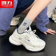 回力上海女鞋厚底增高老爹鞋夏季透氣百搭休閑鞋子情侶同款減震運動(dòng)鞋 白/深藍. 40