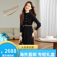 Homesee輕奢國際高檔品牌連衣裙2025秋季新款半高領(lǐng)羊絨毛衣裙女中長款裙 黑色 M