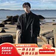 雪萊瓊斯（Shelley Jones） 中長款毛呢大衣男款潮牌ins寬松加厚卡其色風(fēng)衣冬季潮流韓版外套 DSA152-F306 黑色 XL