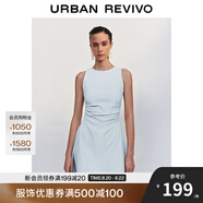 UR2025春季新款女摩登氣質(zhì)褶皺收腰顯瘦無(wú)袖連衣裙UYY750030 淡藍(lán) M