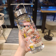 胖東來(lái) DL【央媽推薦】大容量玻璃杯1000ml超大水壺便攜可愛(ài)耐高溫ins家用 涂鴉粉色系【帶茶隔】 1000ml 單杯子