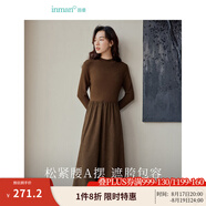 茵曼（INMAN）燈芯絨連衣裙春秋女裝新品長袖休閑針織禮服中長裙子 咖啡色 S