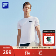 FILA官方男子短袖T恤夏季簡(jiǎn)約圓領(lǐng)運(yùn)動(dòng)男裝上衣休閑針織套頭衫 玉石白-WT（新版） M 170/92A