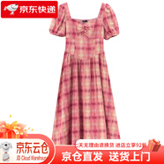 西遇（Westlink）泡泡袖紅色格子連衣裙女2025夏季桃心方領(lǐng)收腰田園風(fēng)法式長裙 紅色 L