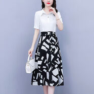 BNEB高端洋氣夏季連衣裙女2025新款收腰顯瘦印花拼接假兩件中長(zhǎng)款裙子 白色 【精品連衣裙】 XL 建議（115-130斤）
