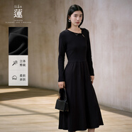 阿依蓮連衣裙子女秋季2025新款高檔氣質(zhì)收腰顯瘦長(cháng)裙鏤空時(shí)尚拼接裙子 隕石黑 M