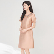 重工釘鉆圓領(lǐng)連衣裙輕奢貴氣優(yōu)雅高級感禮服裙南油高品質(zhì)女夏款 粉紅色 S