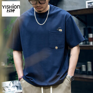 以純（YISHion）260g米格短袖t恤男夏季新款潮牌小樹懶刺繡口袋寬松休閑半袖體恤 8042寶藍色 M