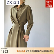 ZXEGI春上新高級感襯衫連衣裙女長袖春裝新款氣質(zhì)名媛長裙高端裙子 綠色 M