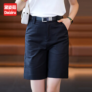 黛姿茹夏季短褲高腰女五分褲寬松休閑褲子西裝卡其色闊腿直筒中褲5分褲 23501黑色 2XL /30碼(125~135斤)