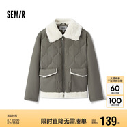 森馬（Semir）棉服女拼接毛絨翻領(lǐng)溫柔百搭2024冬季寬松棉衣復(fù)古風(fēng)109724112003