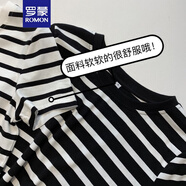 羅蒙（ROMON）2025新款時(shí)尚簡(jiǎn)約軟糯黑白橫條紋短袖t恤女夏寬松顯瘦上衣女內(nèi)搭 黑色 M -95-105斤