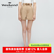 卓雅周末（JORYA weekend）2024春季新款通勤高腰松緊腰帶闊腿休閑A字短褲EJWEAM39 卡其 M