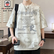 AEMAPE潮牌短袖t恤男夏季美式印花圓領(lǐng)中袖上衣青少年休閑帥氣百搭體恤T T12米白 M 約90-110斤可穿