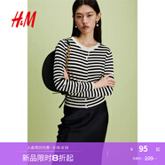 H&M女裝毛針織衫秋季薄款時尚法式慵懶短款打底衫m(xù)iu系開衫0579541 黑色/條紋 M 165/96