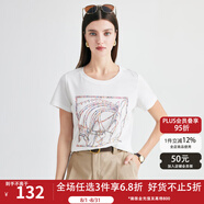 帕羅（PALUOPO）短袖印花t恤上衣女春夏含桑蠶絲韓版正肩半袖天絲小t透氣白色休閑 白色 馬頭 M (160/84A)