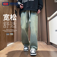 GENIOLAMODE牛仔褲男垂墜直筒百搭男士長(zhǎng)褲寬松休閑百搭時(shí)尚系帶牛仔褲