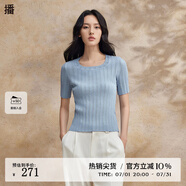 播薄款針織衫女2024春季新款圓領(lǐng)修身短袖毛衣DDR2SD5457 B10月藍(lán) 月藍(lán) L