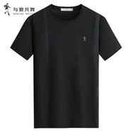 與狼共舞 DANCING WOLVES【冰氧吧】涼感透氣25夏季條紋休閑短袖男士T恤 黑色 S (165)