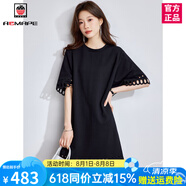 AEMAPE高端大牌黑色鏤空短袖t恤裙女2025新款圓領(lǐng)寬松夏季大碼連衣裙 黑色 M 100-115斤