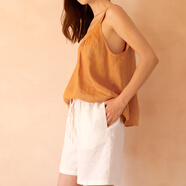 linenjoy禧悅亞麻短褲女夏季新款寬松休閑顯瘦百搭純麻遮肚子熱褲 沙灘白 S (155)